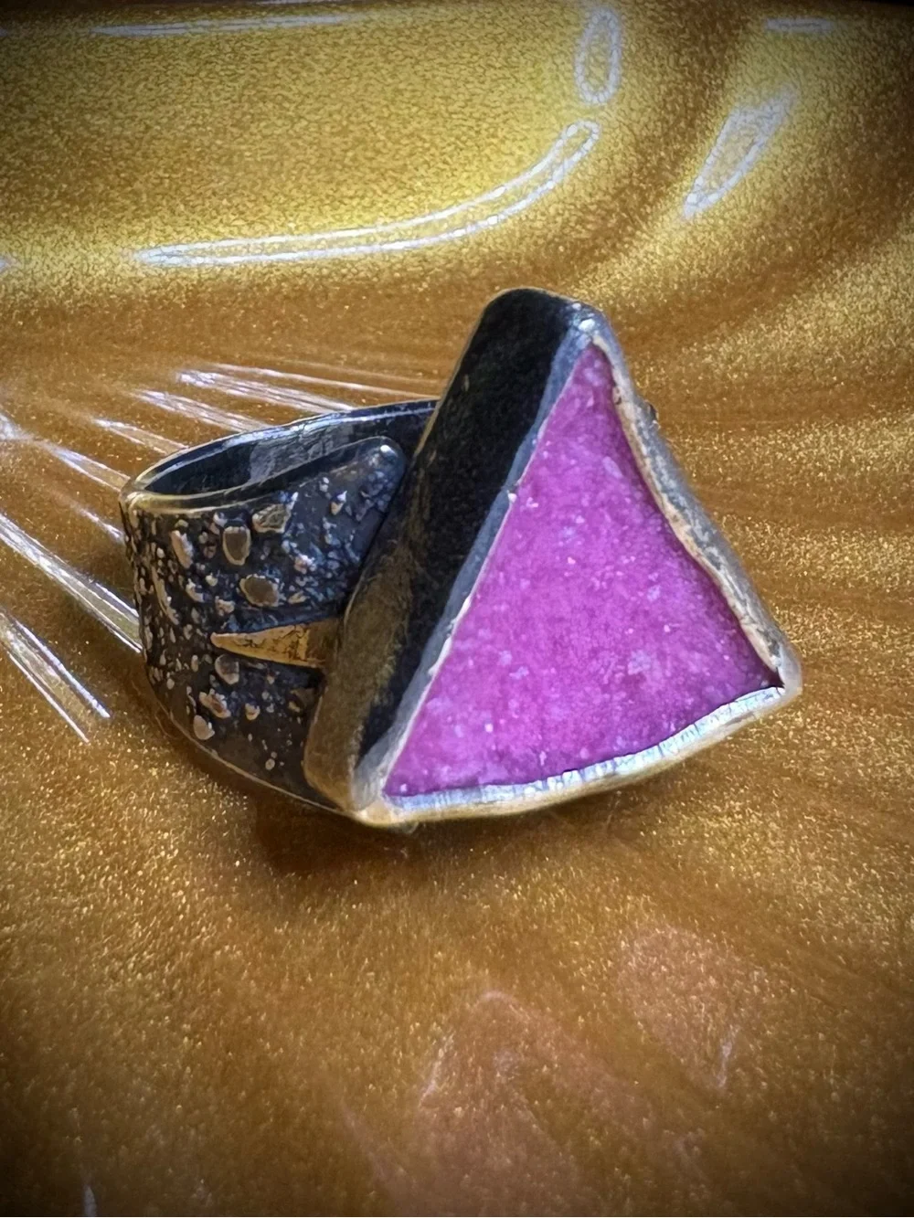 Pink Cobalto Calcite Sterling Silver Gold Druzy ring size 6 Artisan Designer